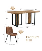 Wood-Textured Mdf Dining Set with 4 Brown Suede Chairs