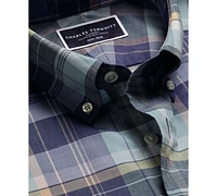 Charles Tyrwhitt Men's Slim Fit Short Sleeve Wrinkle-Resistant Plaid Button-Down Shirt