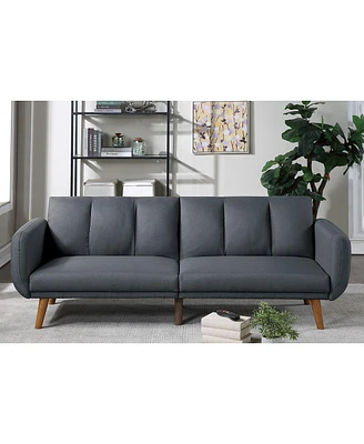 Blue Grey Convertible Sofa with Wooden Legs