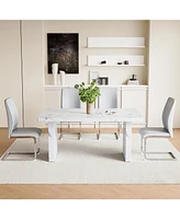 White Marble Table & Gray Pu Chairs - 4 Seat Dining Set