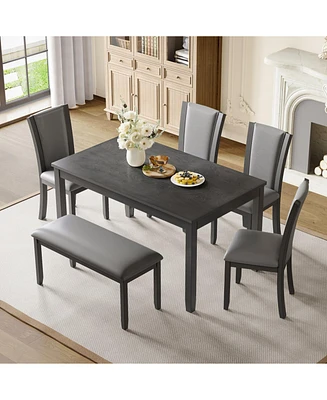 6-Piece Grey Dining Table Set with Bench