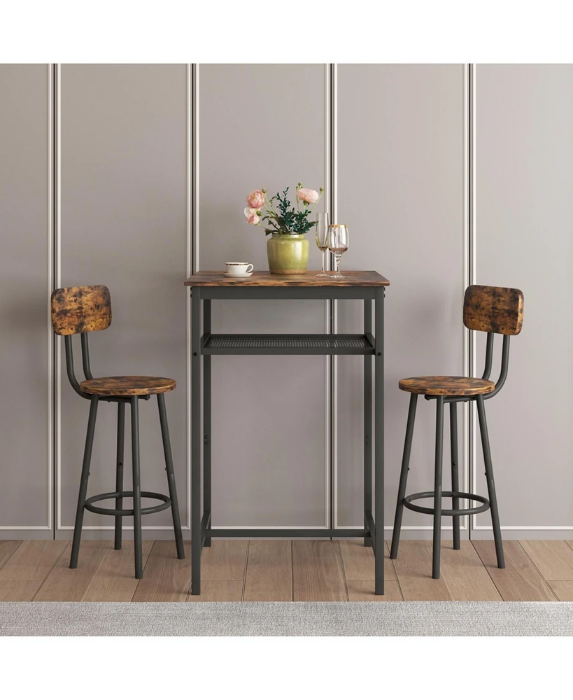 Bar table, equipped with 2 bar stools, with backrest and partition (Rustic Brown)