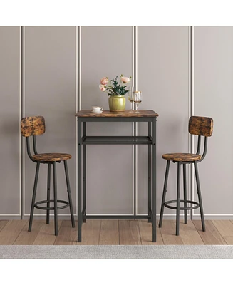 Bar table, equipped with 2 bar stools, with backrest and partition (Rustic Brown)