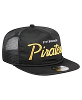 New Era Men's Black Pittsburgh Pirates Retro Satin Script Golfer Adjustable Hat