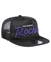New Era Men's Black Colorado Rockies Retro Satin Script Golfer Adjustable Hat