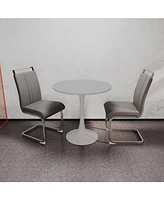 White Tulip Dining Table & Gray Pu Dining Chairs (Set of 3)
