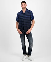 Hugo by Boss Men's Espiono Oversized Fit Short Sleeve Geo Print Button-Front Camp Shirt