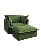 Armchair with Ottoman, Deep Seat Chenille Set