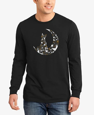 La Pop Art Men's Cat Sitting On Moon Word Long Sleeve T-Shirt
