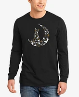 La Pop Art Men's Cat Sitting On Moon Word Long Sleeve T-Shirt
