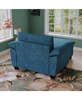 51" Blue Chenille Chaise Lounge with Ottoman & Storage
