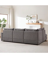 100" Convertible L-Shaped Linen Sofa with Ottoman & Cushions