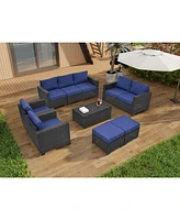Pe Rattan Patio Furniture Set, Sectional Sofa, Cushions & Glass Table