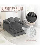 Corduroy lazy sofa With 3 back pillows,Comfy Sofa- Deep Seat Couch for Living Room,Club (Dark Gray)