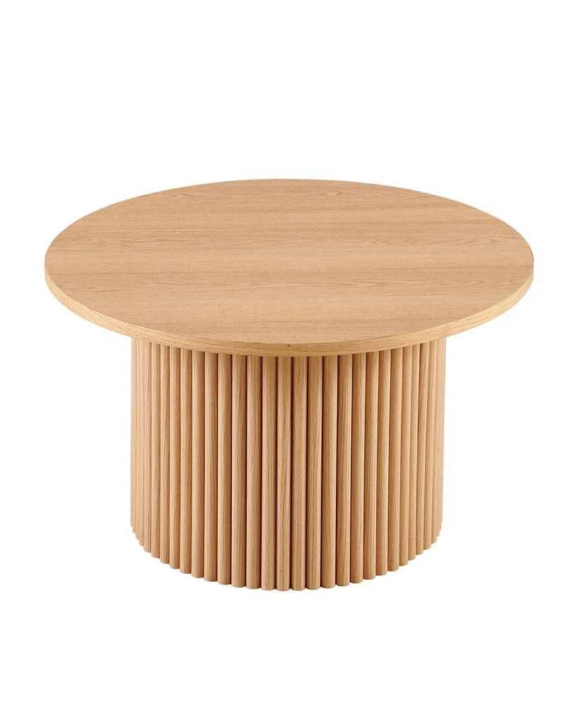 27.5" Round Coffee Table with Oak Veneer, Mdf Top & Metal Base