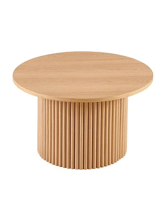 27.5" Round Coffee Table with Oak Veneer, Mdf Top & Metal Base