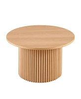27.5" Round Coffee Table with Oak Veneer, Mdf Top & Metal Base