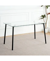 Modern Glass Dining Table with Six Chairs (Set of 7)