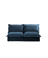 Slipcovered 2-Seater Armless Sofa with Cushions, Chenille Fabric in Blue
