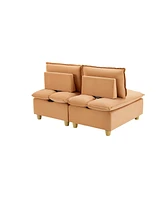 58" Pumpkin Flannel Sofa with Minimalist Row Design