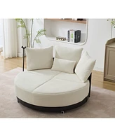 Oversized Swivel Chair: 360 Rotation, Adjustable Phone Stand, Polyester, Beige