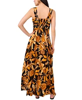 Vince Camuto Women's Tropical-Print Square-Neck Smocked-Back Sleeveless Maxi Dress
