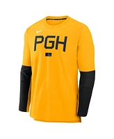 Nike Men's Gold Pittsburgh Pirates Authentic Collection City Connect Lightweight Player Tri-Blend Performance Long Sleeve T-Shirt