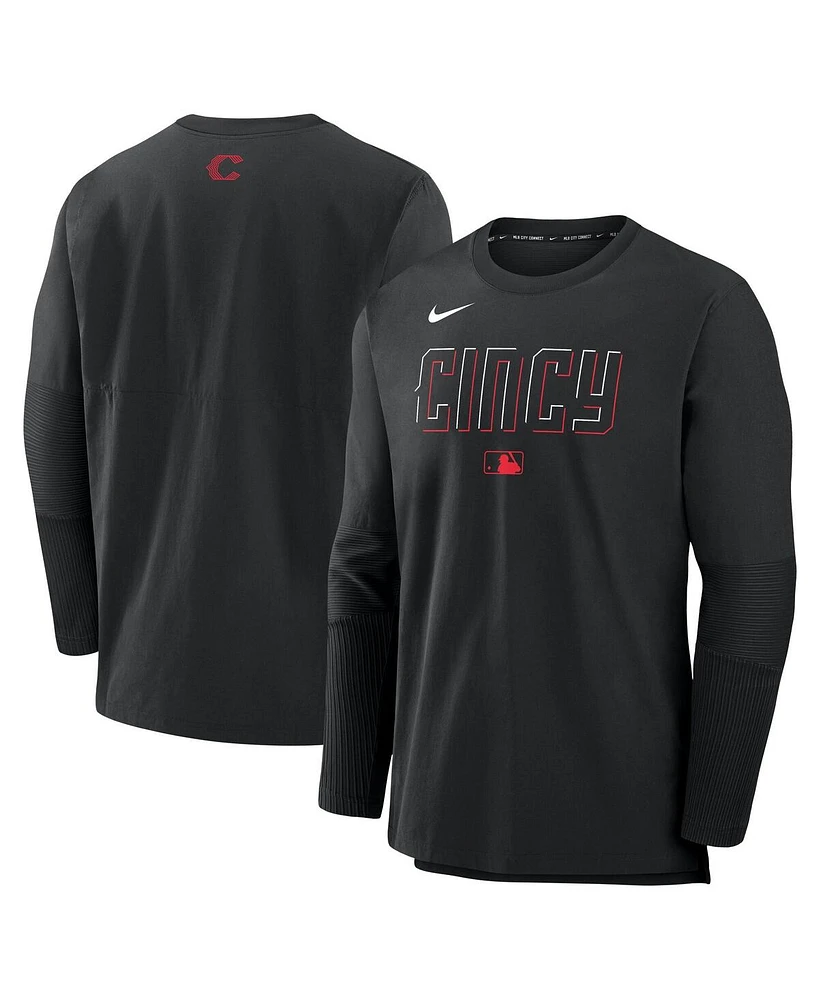 Nike Men's Black Cincinnati Reds Authentic Collection City Connect Lightweight Player Tri-Blend Performance Long Sleeve T-Shirt