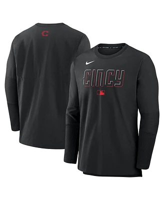 Nike Men's Black Cincinnati Reds Authentic Collection City Connect Lightweight Player Tri-Blend Performance Long Sleeve T-Shirt