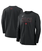 Nike Men's Black Cincinnati Reds Authentic Collection City Connect Lightweight Player Tri-Blend Performance Long Sleeve T-Shirt