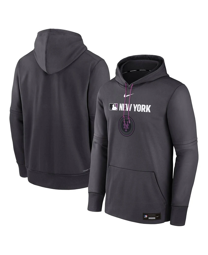 Nike Men's Anthracite New York Mets Authentic Collection City Connect Therma Pullover Hoodie
