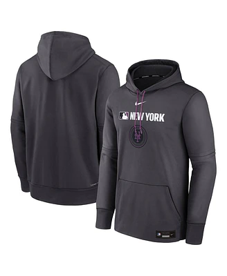 Nike Men's Anthracite New York Mets Authentic Collection City Connect Therma Pullover Hoodie