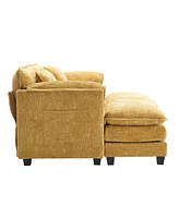 Chenille Sofa with Footstools and Armrests