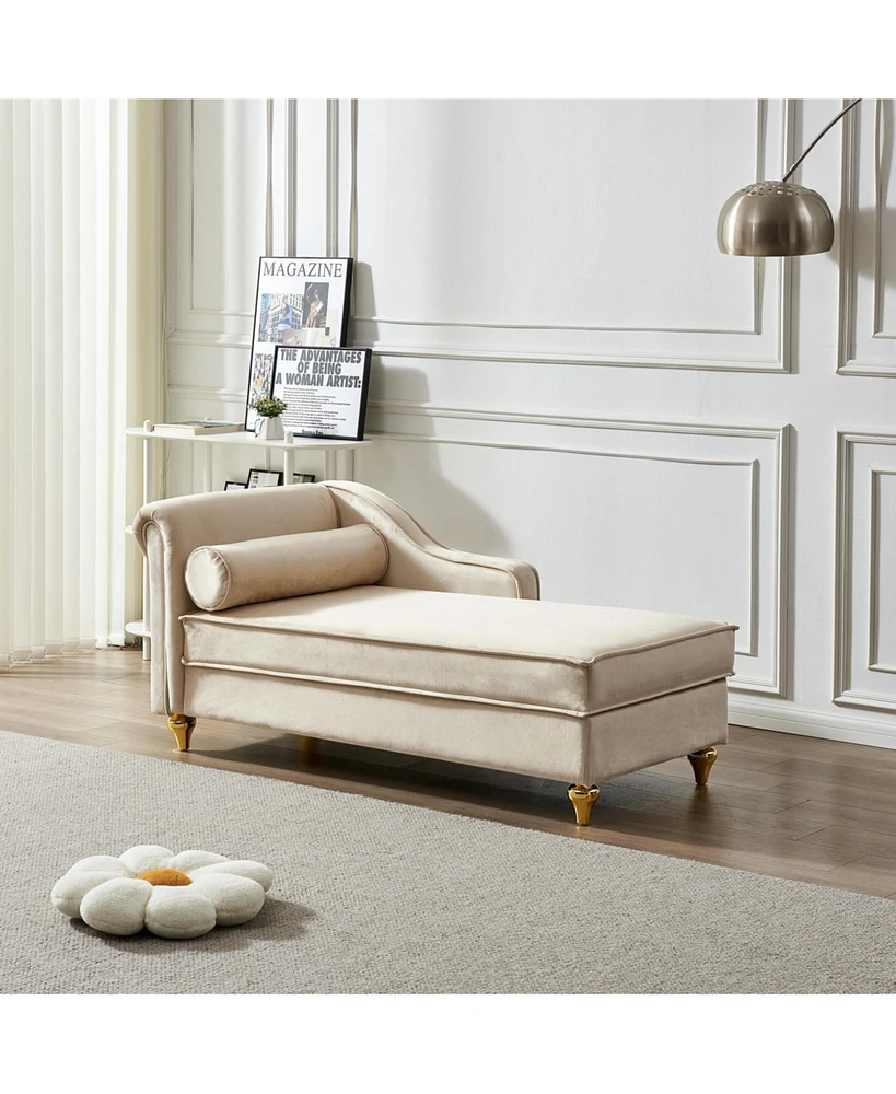 Modern Upholstery Chaise Lounge Chair With Storage Velvet (Beige)