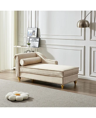 Modern Upholstery Chaise Lounge Chair With Storage Velvet (Beige)