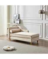 Modern Upholstery Chaise Lounge Chair With Storage Velvet (Beige)