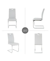 Grey Pu Dining Set: Glass Table & 4 Chairs