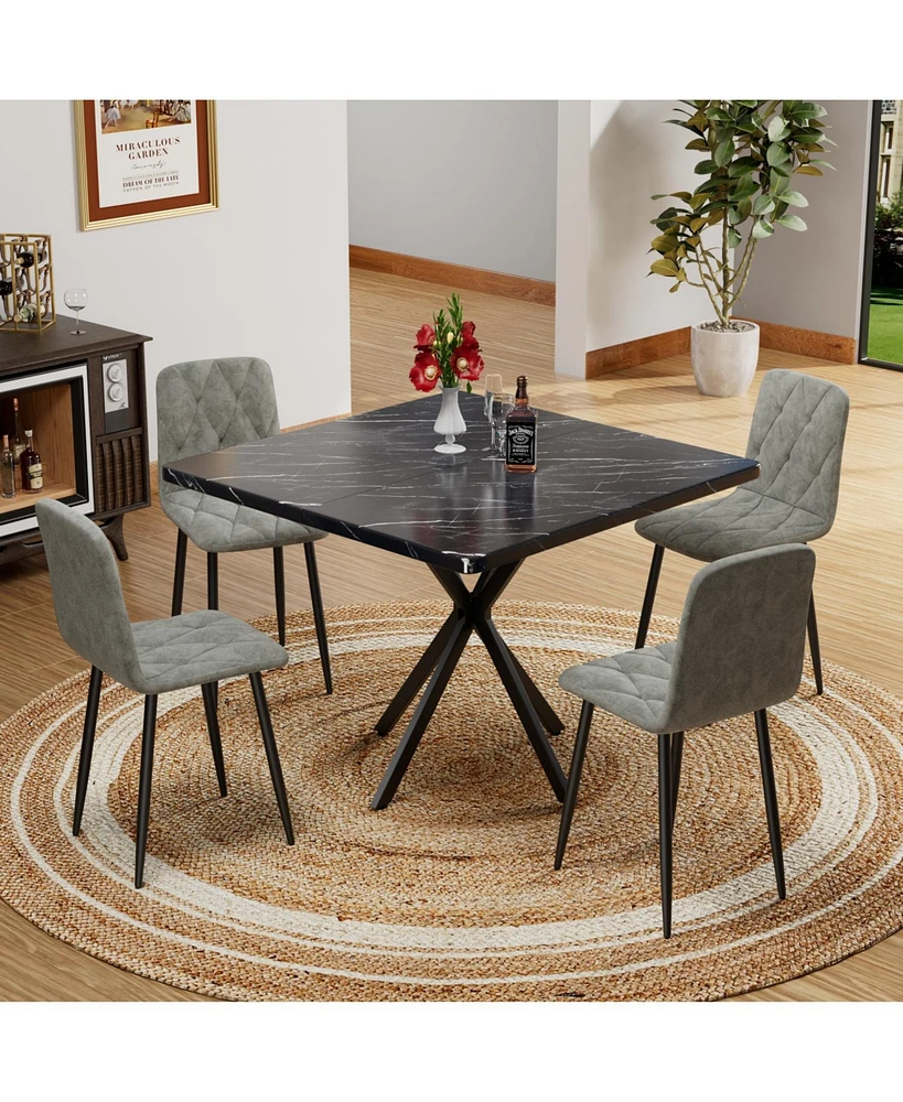 Square Faux Marble Dining Table Set for 4