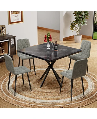 Square Faux Marble Dining Table Set for 4