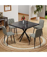 Square Faux Marble Dining Table Set for 4