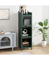Glass Door Cabinet with 7 Tier Storage, Modern Dark Green