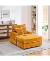 Cozy Armchair & Ottoman Set: 39" Spring Upholstered Sofa with Cup Holder