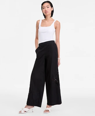 I.n.c. International Concepts Women's Cotton Lace-Trim Wide-Leg Pants, Exclusively at Macy's