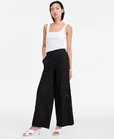 I.n.c. International Concepts Women's Cotton Lace-Trim Wide-Leg Pants, Exclusively at Macy's