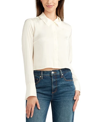 Bcx Juniors' Long-Sleeve Cropped Button-Front Blouse