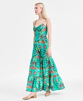 I.n.c. International Concepts Women's Floral-Print Smocked-Back Tiered Cotton Maxi Dress, Exclusively at Macy's