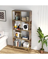 4-Tier Industrial Bookcase, Rustic Wood and Metal Frame, Asymmetrical Shelf Design, Display Storage Shelf for Living Room, Home Office, Small Space