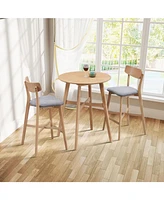 3 Pieces Bar Table Set,Modern Round Counter Height Pub Table, Wooden High Top with Bar Stools Pub Dining Set for Kitchen,Restaurant,Cocktail Bar,Oak