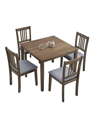 Mid-Century Modern Dining Set: Table and 4 Upholstered Chairs