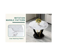 Pandora Marble Round Dining Table with Pu Chairs, 42 Inch